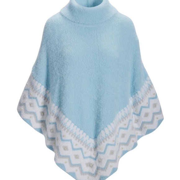 💕New Listing💕Boston proper Plush Fair Isle Pearl Embellished Poncho new XS - Picture 3 of 7